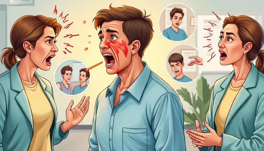 A medical illustration depicting the emotional spectrum of Intermittent Explosive Disorder according to the DSM V, showing a person experiencing sudden ang